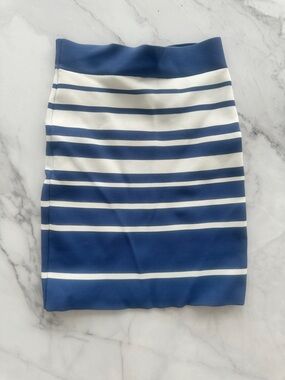 BCBGMaxAzria Blue and White Striped Pencil Skirt
